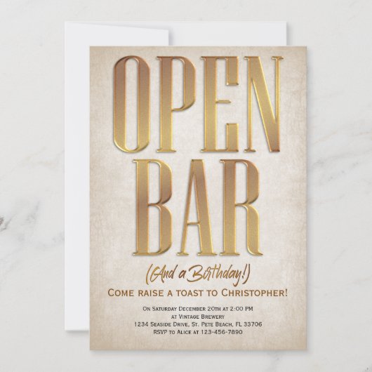 Open Bar Funny Birthday Uitnodiging (Voorkant)