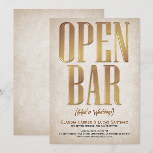 Open Bar Funny Wedding Uitnodiging (Voorkant / Achterkant)