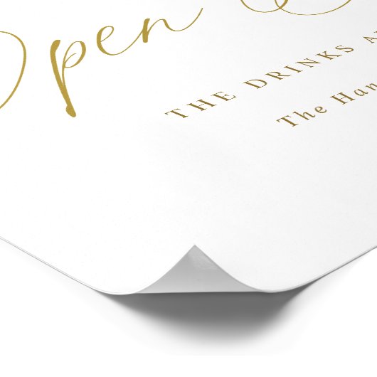 Open Bar Gold Wedding Sign Elegant Calligrafie Poster (Hoek)