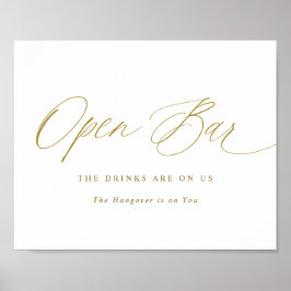 Open Bar Gold Wedding Sign Elegant Calligrafie Poster
