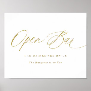 Open Bar Gold Wedding Sign Elegant Calligrafie Poster