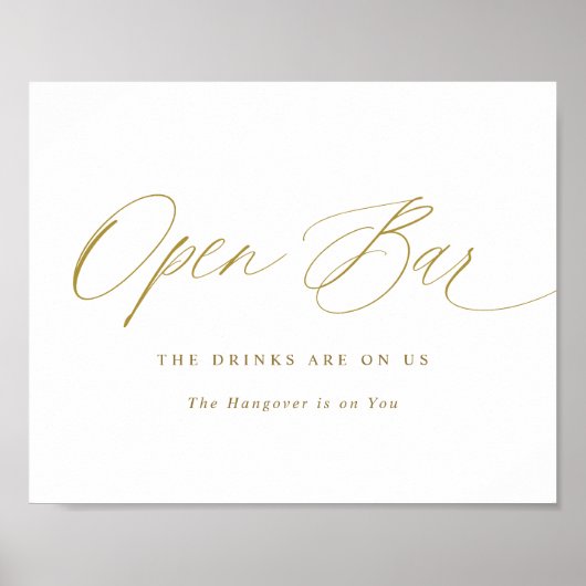 Open Bar Gold Wedding Sign Elegant Calligrafie Poster (Voorkant)