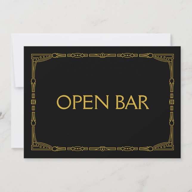 "Open Bar" Gouden Art Deco Stijl Trouwbord (Voorkant)