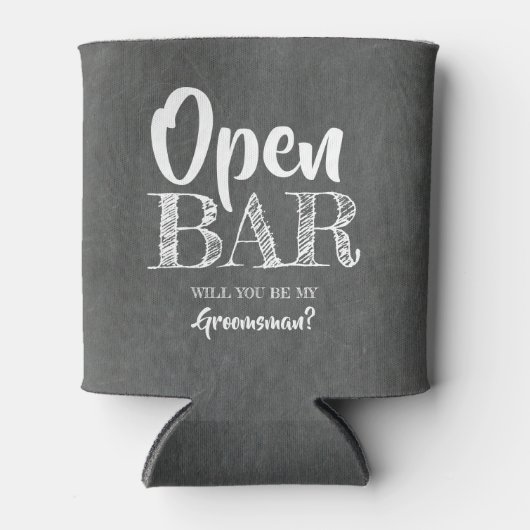 Open Bar - Grappige Groomsman Voorstel Blikjeskoeler (Voorkant)