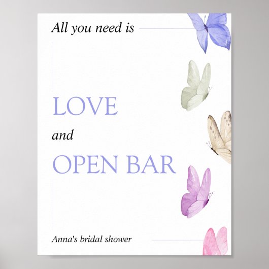 Open Bar Hij geeft haar vlinders Vrijgezellenfeest Poster (Voorkant)