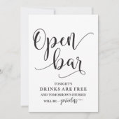 Open Bar Huwelijk Alcohol Bord Kaart (Voorkant)