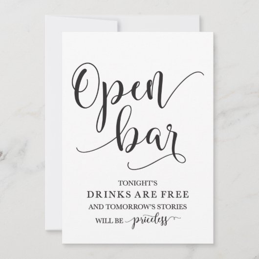 Open Bar Huwelijk Alcohol Bord Kaart (Voorkant)