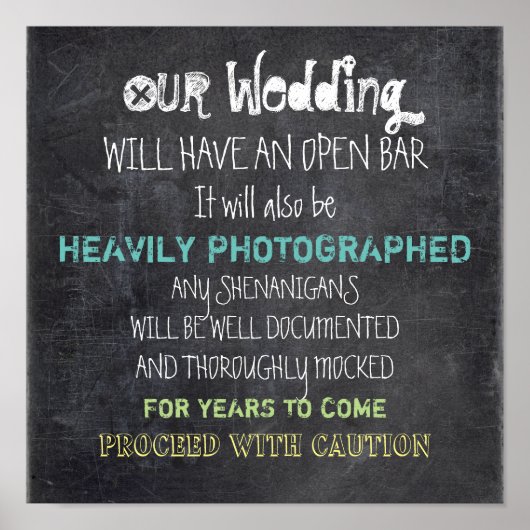 Open Bar Huwelijksbord Waarschuwing Grappig Poster (Voorkant)