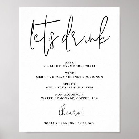 Open bar Let's drink bruiloft Poster (Voorkant)