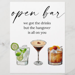 Open bar leuke bruiloft waterverf cocktails flyer