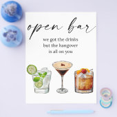 Open bar leuke bruiloft waterverf cocktails flyer (Enkel)