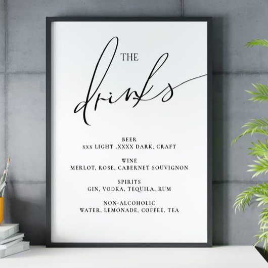 Open bar Menu De Drinken bruiloft teken Poster