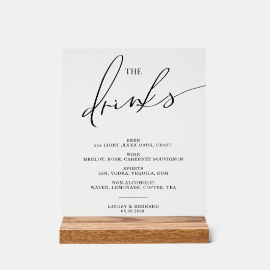 Open bar Menu The Drinks bruiloft bord Poster (Voorkant)
