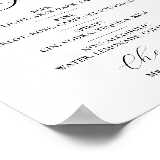 Open bar Menu wedding sign Poster (Hoek)