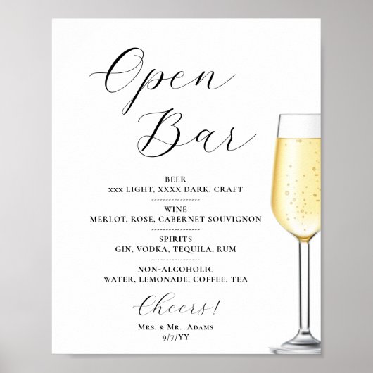 Open bar Menu wedding sign Poster (Voorkant)