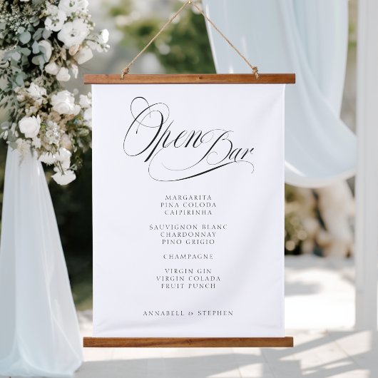 Open Bar! Modern, kalligrafie witte bruiloft Hangend Wandkleed