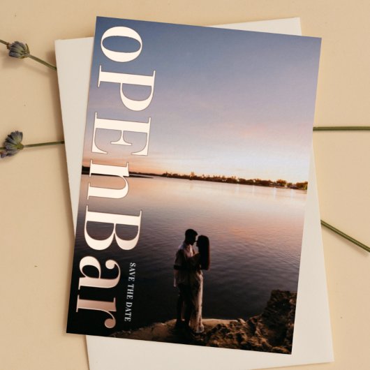 OPEN BAR ROOS GOLD DRUK OP Save the Date Folie Uitnodiging