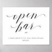 Open Bar Script Calligraphy Weddenschappen Recepti Poster (Voorkant)
