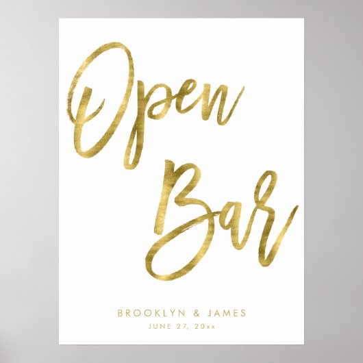 Open Bar Sign Gold en White, 18x24 Poster (Voorkant)
