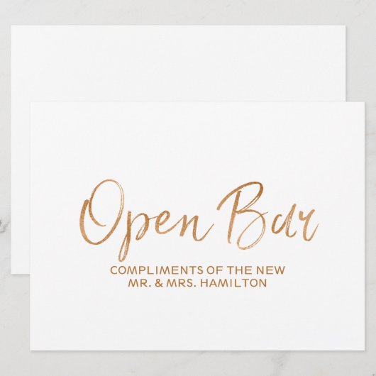 "Open Bar Sign" Trouwkaart | Stijlvolle Gouden Roo Kaart (Voorkant / Achterkant)