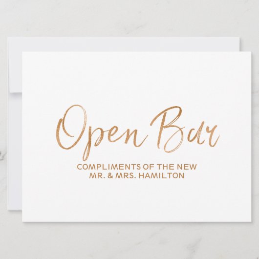 "Open Bar Sign" Trouwkaart | Stijlvolle Gouden Roo Kaart (Voorkant)