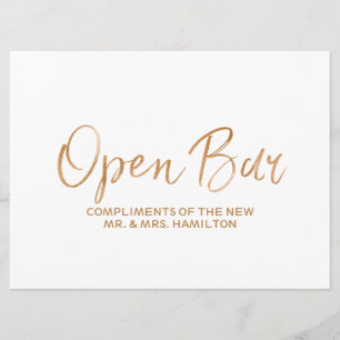 "Open Bar Sign" Trouwkaart   Stijlvolle Gouden Roo Kaart