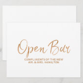 "Open Bar Sign" Weddenschap | Stylish Gold Roos Kaart (Voorkant / Achterkant)