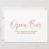 "Open Bar Sign" Weddenschap | Stylish Gold Roos Kaart (Voorkant)