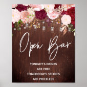 Open Bar String Lights Wood Burgundy Mason Jar Poster (Voorkant)