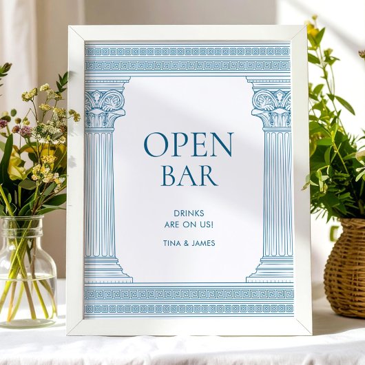 Open bar tafel bord voor feest in blauw poster