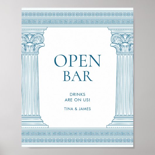 Open bar tafel partij teken in blauw poster (Voorkant)