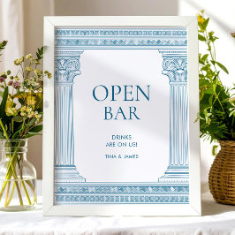 Open bar tafel partij teken in blauw poster