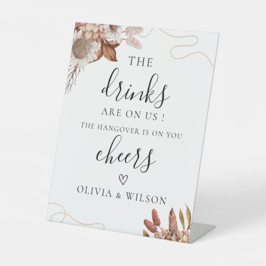 Open bar teken, de Drinken zijn op ons huwelijk Reclamebord Met Voetstuk (Voorkant)