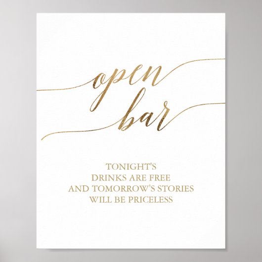 Open Bar voor legant Gold Calligrafie Poster (Voorkant)