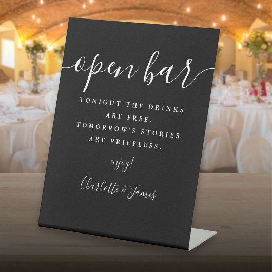 Open Bar voor zwart-wit handschrift Reclamebord Met Voetstuk