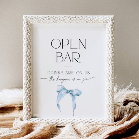 Open Bar Vrijgezellenfeest Iets Blauw Bow Stropdas Reclamebord Met Voetstuk