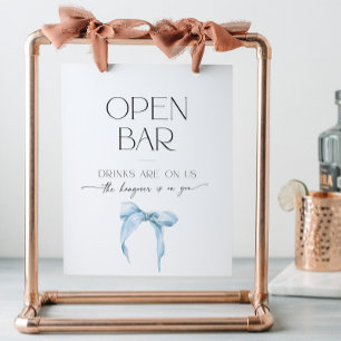 Open Bar Vrijgezellenfeest Iets Blauw Bow Stropdas Reclamebord Met Voetstuk