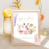 Open Bar Waterverf Citrus Cocktails Wedding Drink Poster