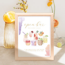 Open Bar Waterverf Citrus Cocktails Wedding Drink Poster