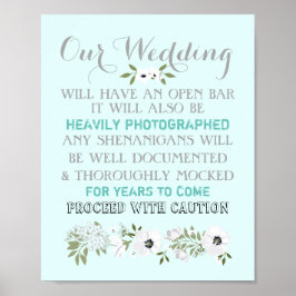 Open Bar Weddenschap Floral Funny Elke kleur Poster