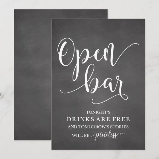 Open Bar Wedding Alcohol Sign (Voorkant / Achterkant)