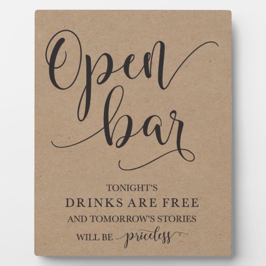 Open Bar Wedding Alcohol Sign Fotoplaat (Voorkant)