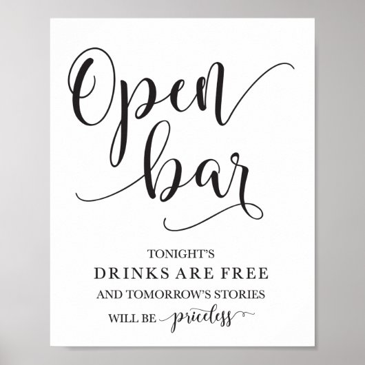 Open Bar Wedding Alcohol Sign Poster (Voorkant)