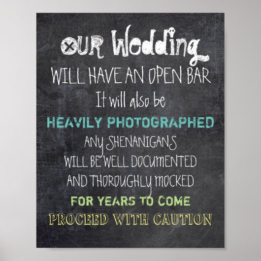 Open Bar Wedding Sign Cauny Funny Poster (Voorkant)