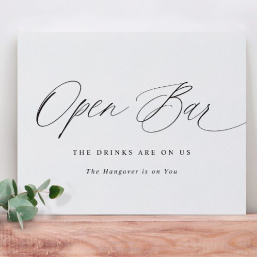Open Bar Wedding Sign Elegant Moderne Calligrafie Poster