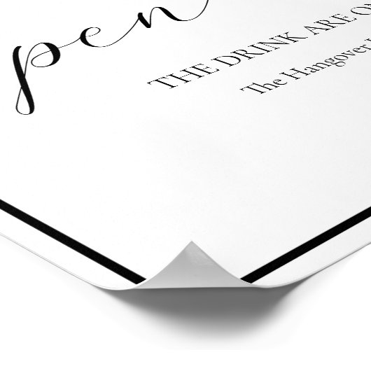 Open Bar Wedding Sign Elegant Moderne Calligrafie Poster (Hoek)