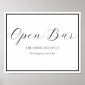 Open Bar Wedding Sign Elegant Moderne Calligrafie Poster (Voorkant)