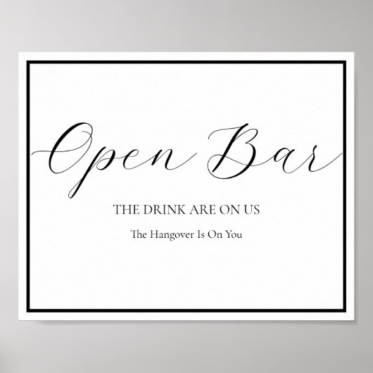 Open Bar Wedding Sign Elegant Moderne Calligrafie Poster (Voorkant)