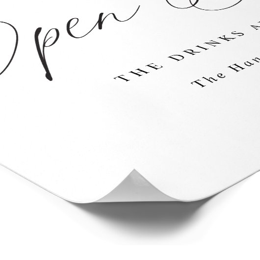 Open Bar Wedding Sign Elegant Moderne Calligrafie Poster (Hoek)