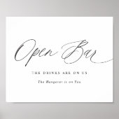 Open Bar Wedding Sign Elegant Moderne Calligrafie Poster (Voorkant)